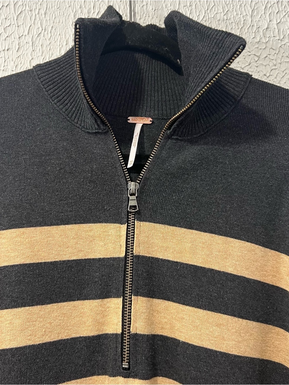 Free People 1/4 zip Black and Tan Coastal stripe pullover sweater size X small - Picture 9 of 13